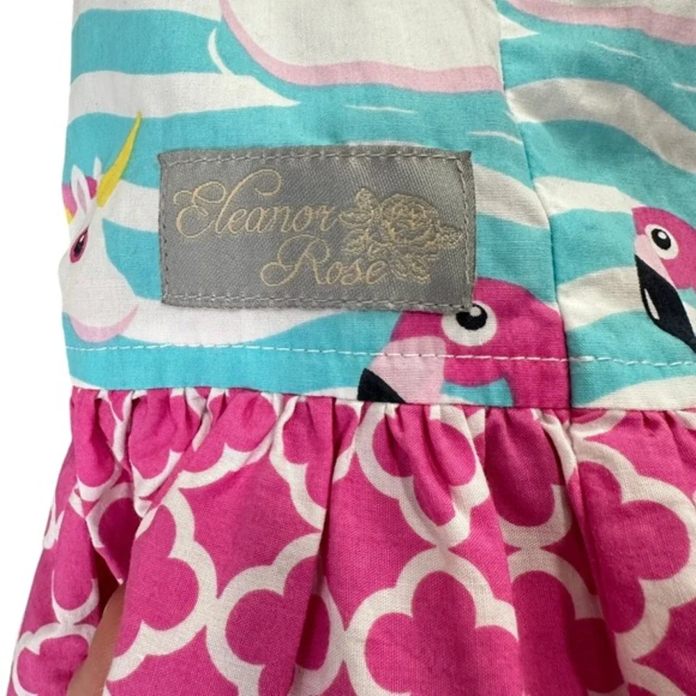 Eleanor Rose Daphne Dress Girls Size 7-8 Pink Teal Flamingo Unicorn Halter